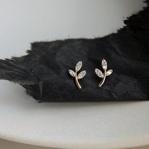 NEW S925 Sterling Silver Crystal Leaf Tree Stud Earrings (Gold or Silver)